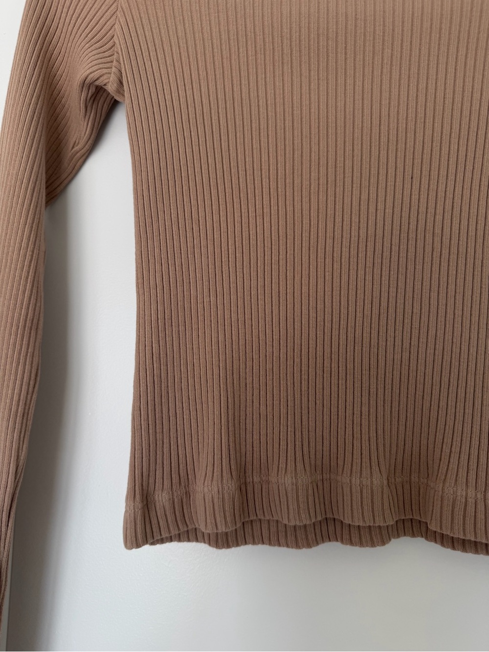Agolde Ribbed Long-Sleeve Crewneck Top in Beige - Picture 4 of 4